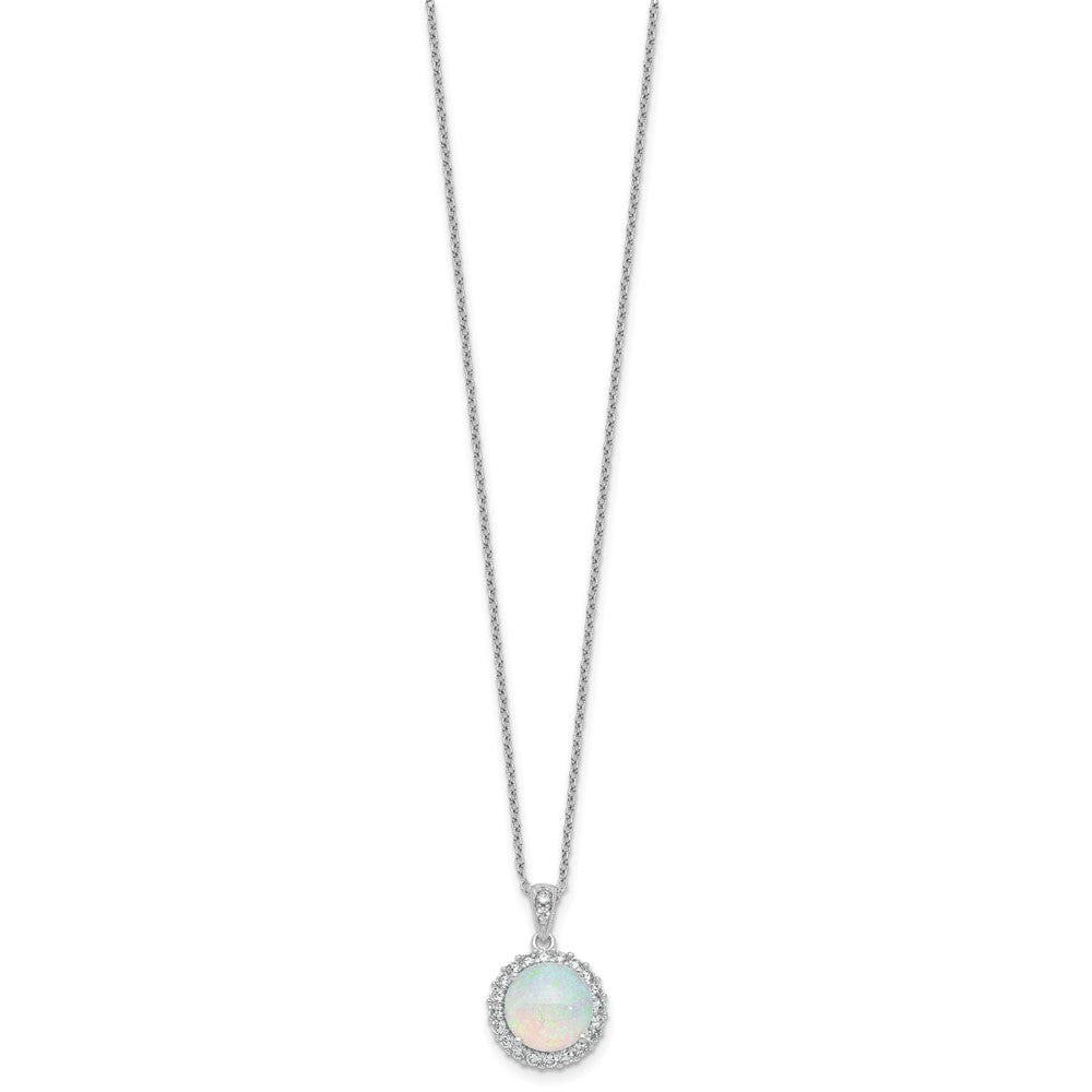 Sterling Silver Cheryl M Rhodium Plated Lab Cr. Opal CZ Circle 16in w/2in Ext Necklace