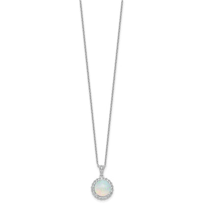 Sterling Silver Cheryl M Rhodium Plated Lab Cr. Opal CZ Circle 16in w/2in Ext Necklace