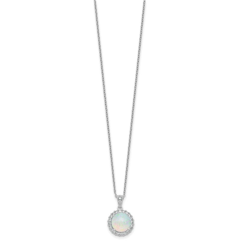 Sterling Silver Cheryl M Rhodium Plated Lab Cr. Opal CZ Circle 16in w/2in Ext Necklace