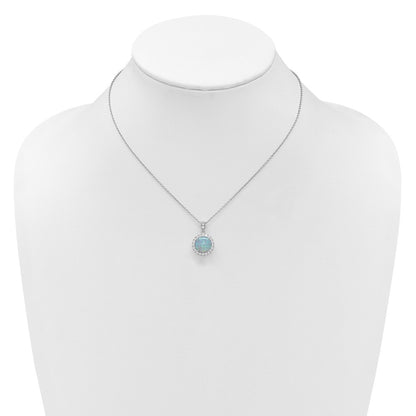 Sterling Silver Cheryl M Rhodium Plated Lab Cr. Opal CZ Circle 16in w/2in Ext Necklace