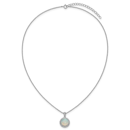 Sterling Silver Cheryl M Rhodium Plated Lab Cr. Opal CZ Circle 16in w/2in Ext Necklace
