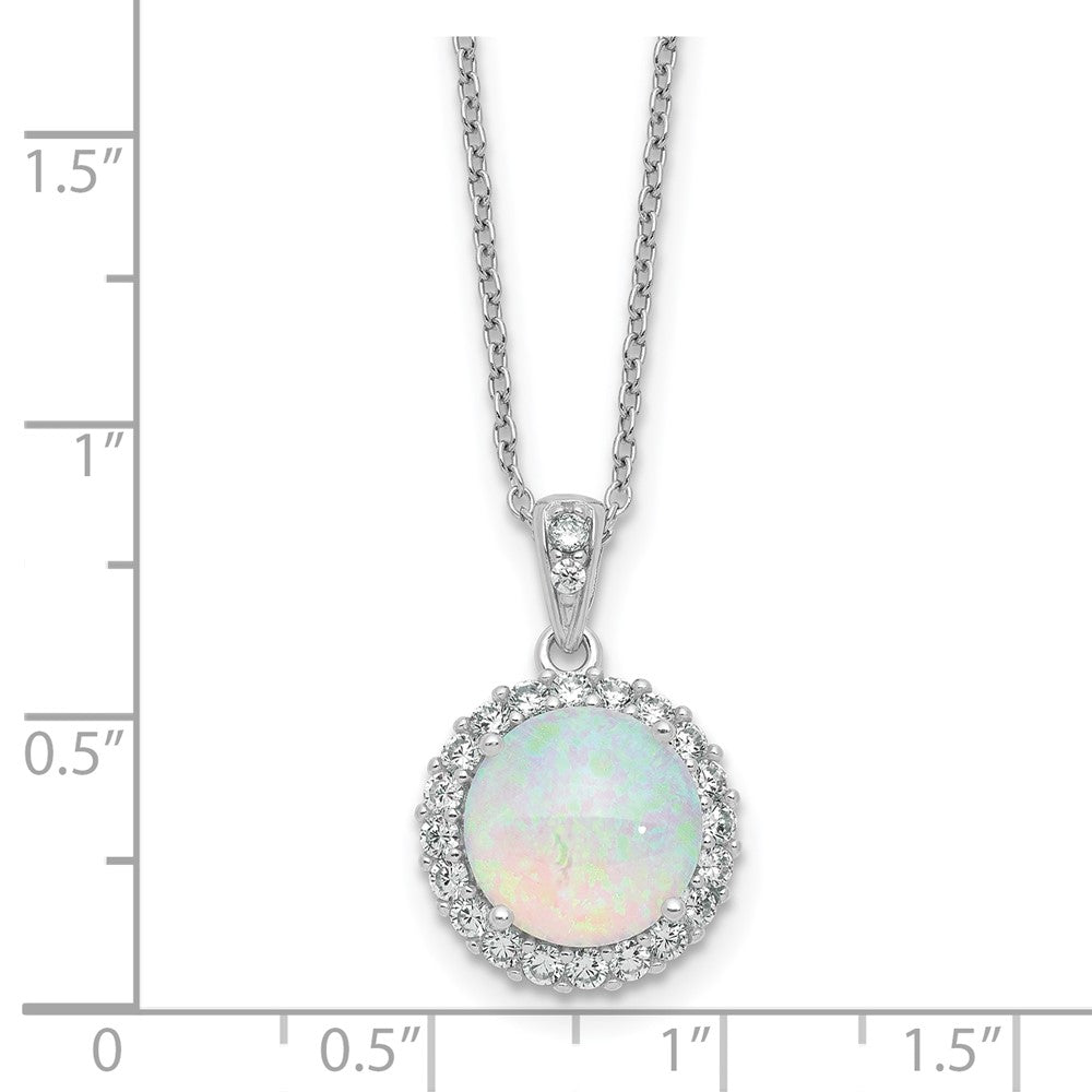 Sterling Silver Cheryl M Rhodium Plated Lab Cr. Opal CZ Circle 16in w/2in Ext Necklace
