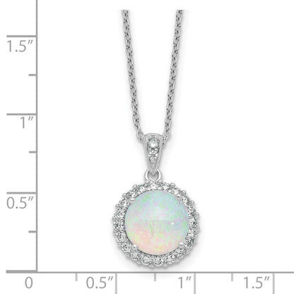 Sterling Silver Cheryl M Rhodium Plated Lab Cr. Opal CZ Circle 16in w/2in Ext Necklace