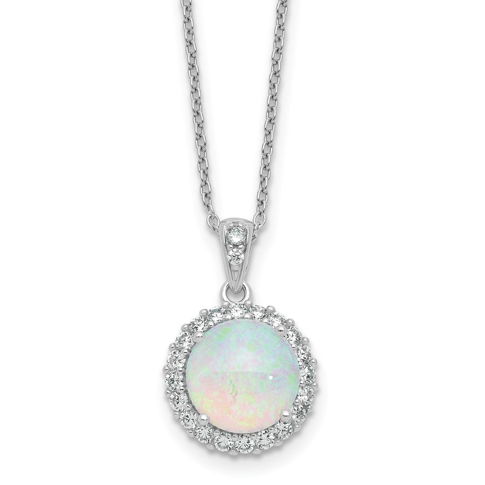 Sterling Silver Cheryl M Rhodium Plated Lab Cr. Opal CZ Circle 16in w/2in Ext Necklace