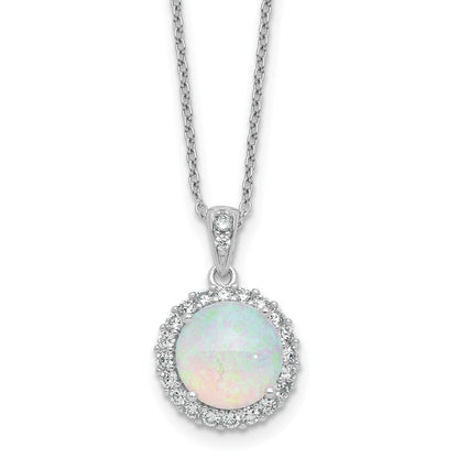 Sterling Silver Cheryl M Rhodium Plated Lab Cr. Opal CZ Circle 16in w/2in Ext Necklace
