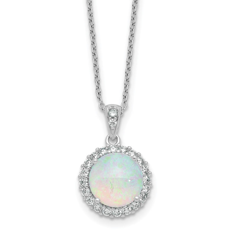 Sterling Silver Cheryl M Rhodium Plated Lab Cr. Opal CZ Circle 16in w/2in Ext Necklace
