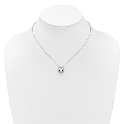 Sterling Silver Cheryl M Rhodium Plated CZ and Black Spinel Cat 16in w/2in Ext Necklace