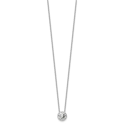 Sterling Silver Cheryl M Rhodium Plated 9mm CZ 16in W/ 2in Ext Necklace