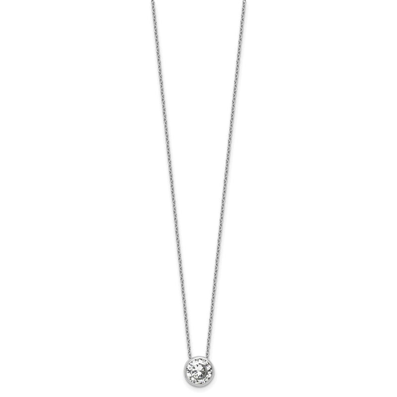 Sterling Silver Cheryl M Rhodium Plated 9mm CZ 16in W/ 2in Ext Necklace