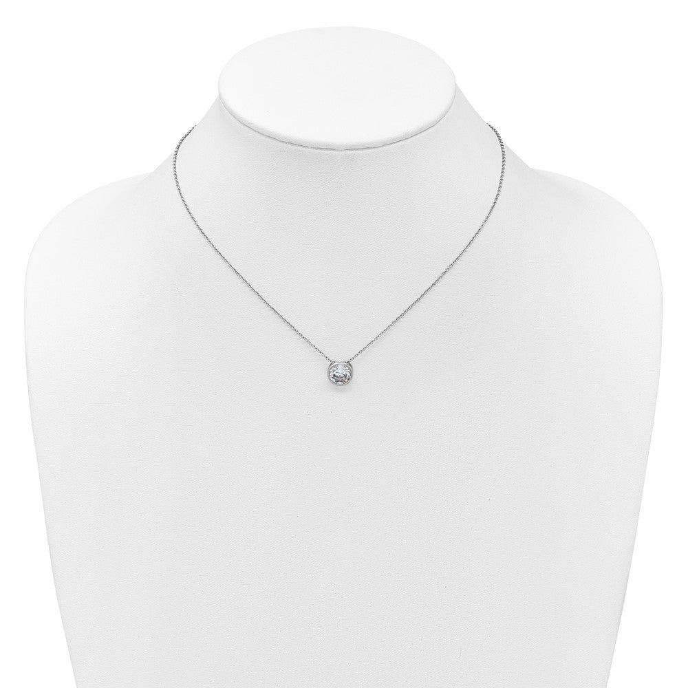 Sterling Silver Cheryl M Rhodium Plated 9mm CZ 16in W/ 2in Ext Necklace