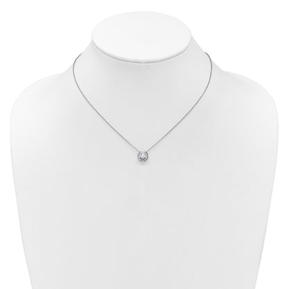 Sterling Silver Cheryl M Rhodium Plated 9mm CZ 16in W/ 2in Ext Necklace