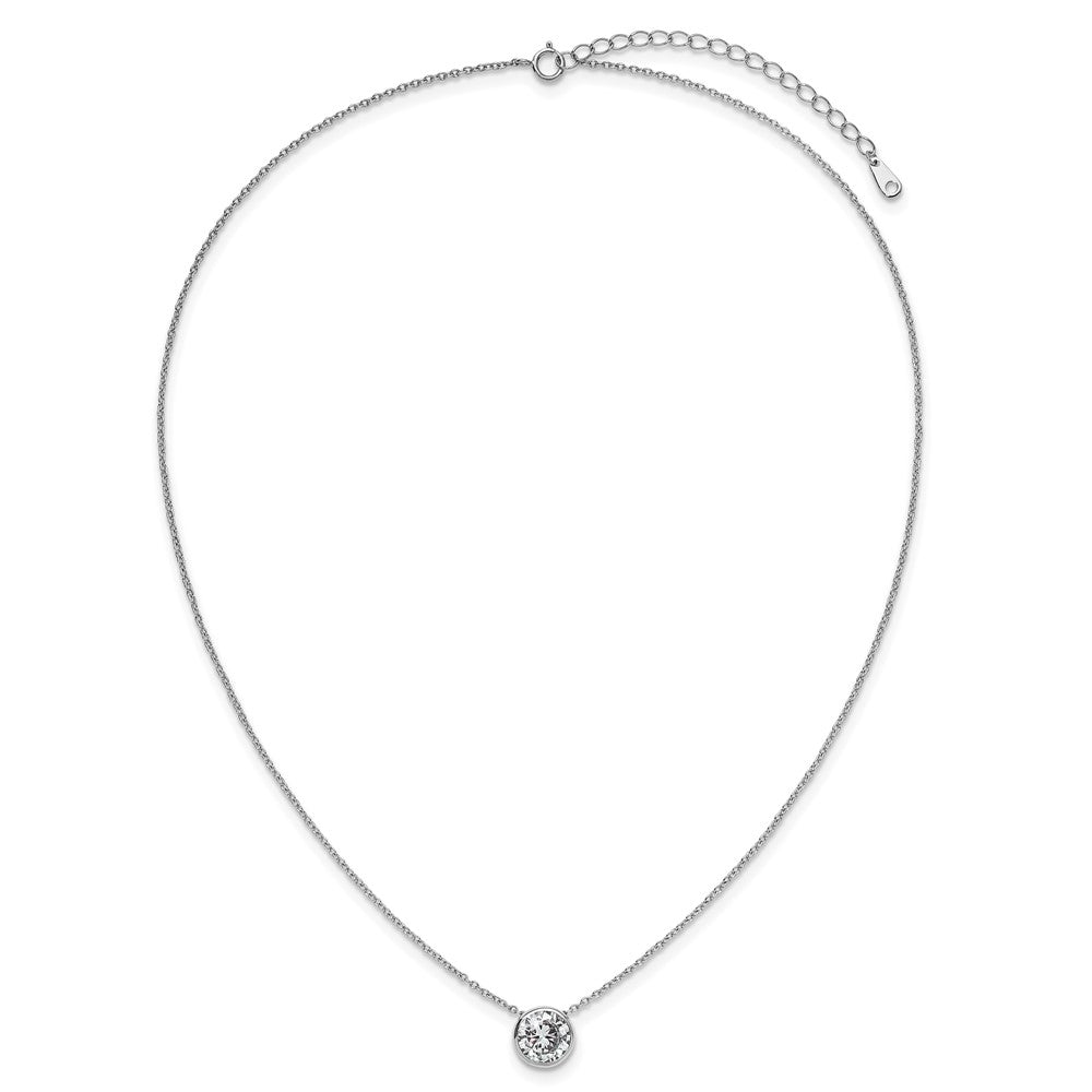Sterling Silver Cheryl M Rhodium Plated 9mm CZ 16in W/ 2in Ext Necklace