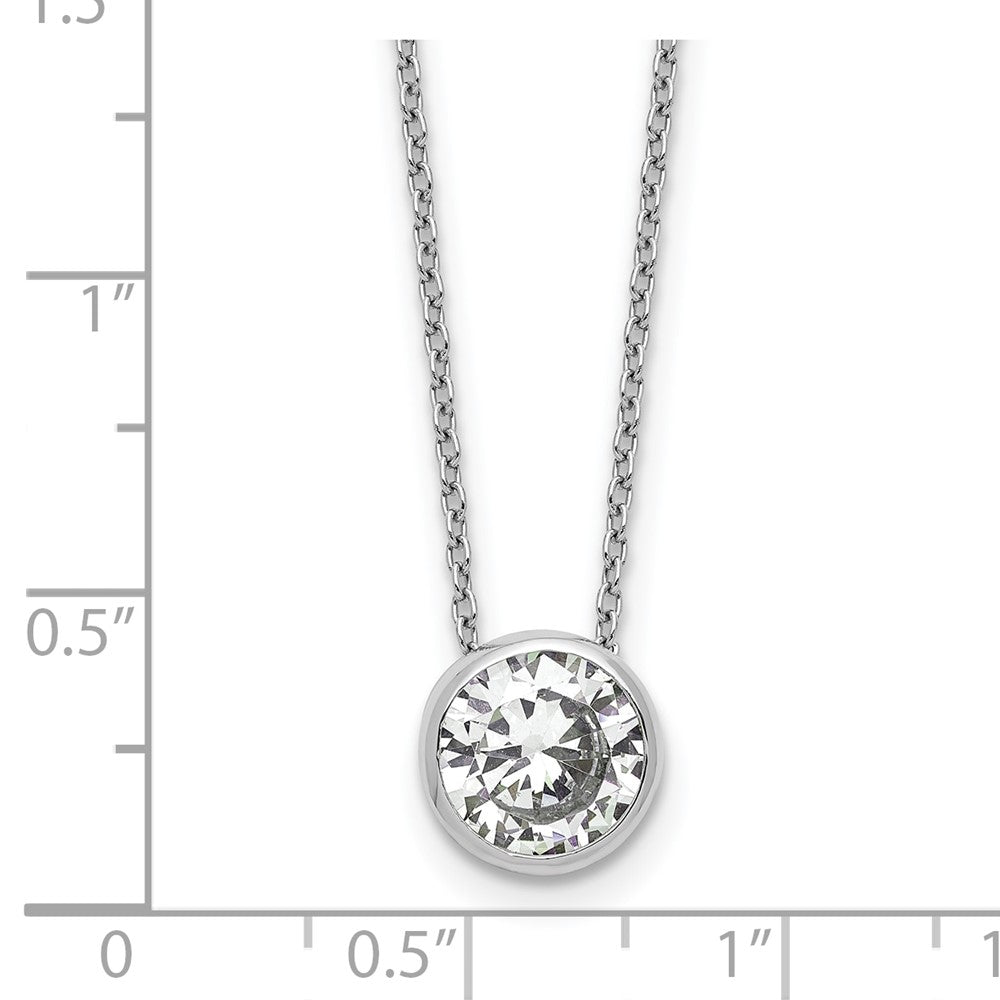 Sterling Silver Cheryl M Rhodium Plated 9mm CZ 16in W/ 2in Ext Necklace