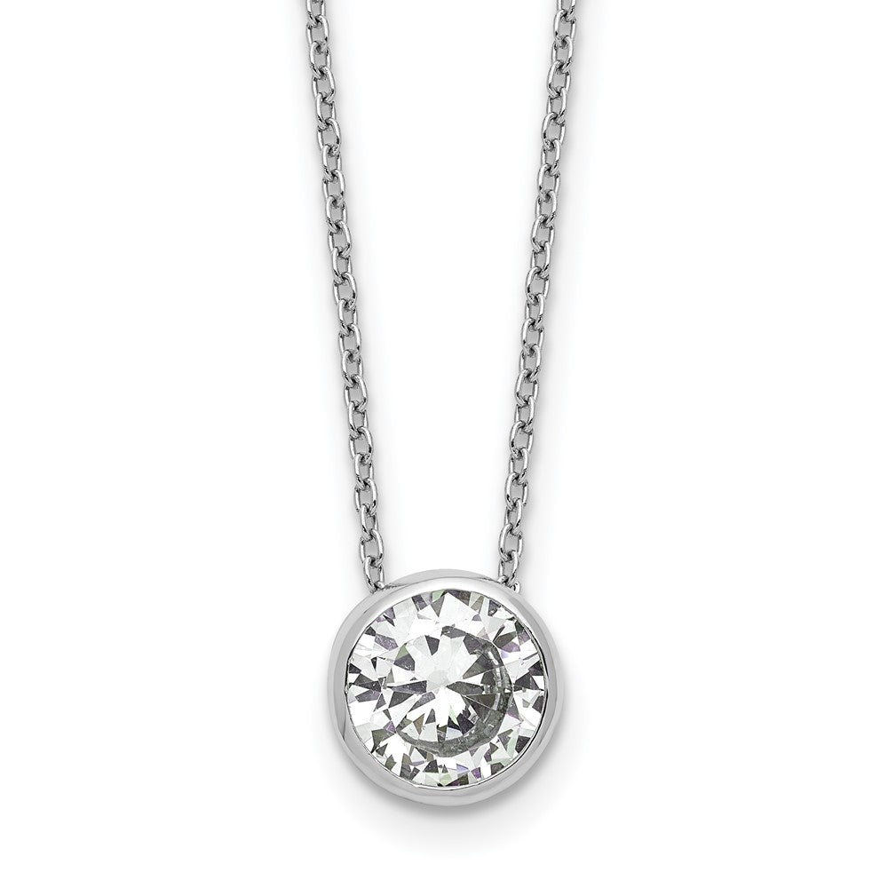 Sterling Silver Cheryl M Rhodium Plated 9mm CZ 16in W/ 2in Ext Necklace