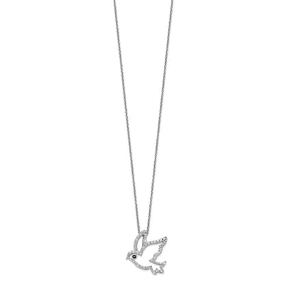 Sterling Silver Cheryl M Rhodium Plated Black/white CZ Dove 16in w/2in Ext Necklace