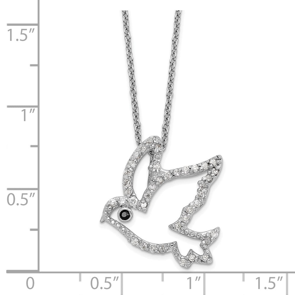 Sterling Silver Cheryl M Rhodium Plated Black/white CZ Dove 16in w/2in Ext Necklace