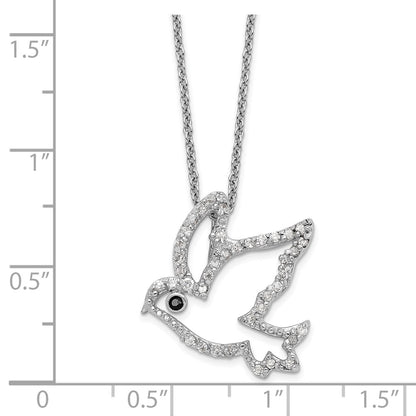 Sterling Silver Cheryl M Rhodium Plated Black/white CZ Dove 16in w/2in Ext Necklace