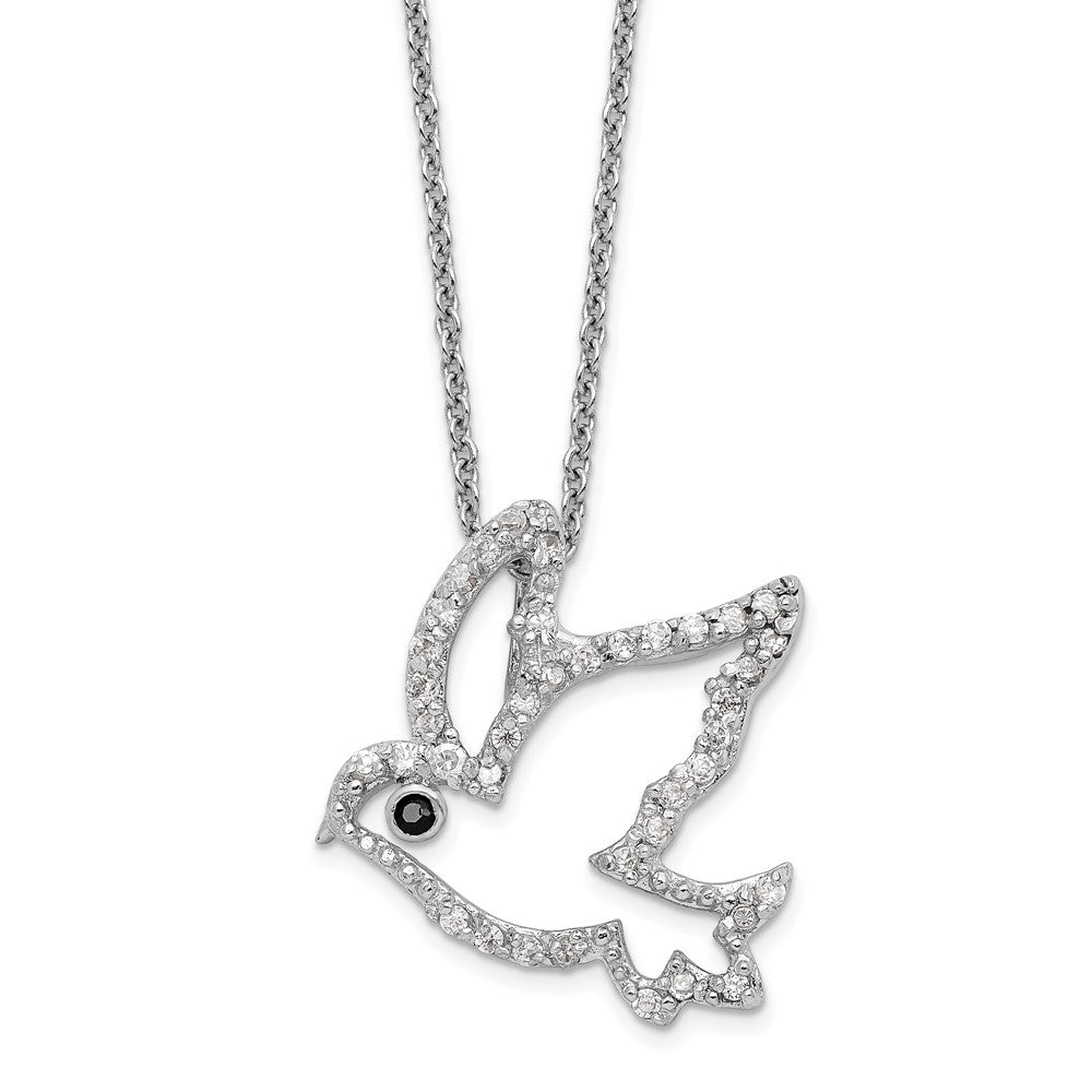 Sterling Silver Cheryl M Rhodium Plated Black/white CZ Dove 16in w/2in Ext Necklace