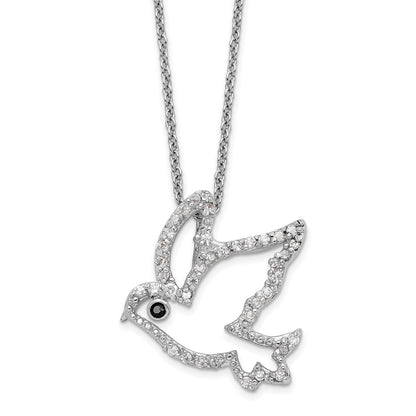 Sterling Silver Cheryl M Rhodium Plated Black/white CZ Dove 16in w/2in Ext Necklace