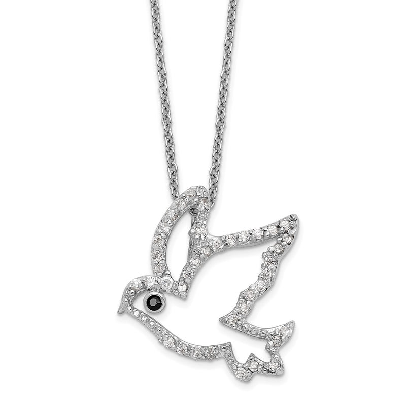 Sterling Silver Cheryl M Rhodium Plated Black/white CZ Dove 16in w/2in Ext Necklace