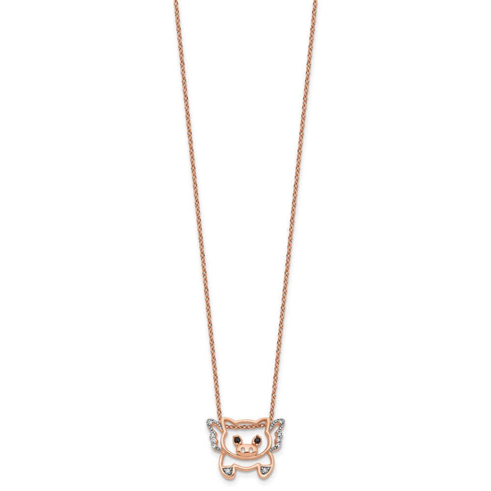 Sterling Silver Cheryl M Rose Gold-Plated CZ Flying Pig 16in w/2in Ext Necklace