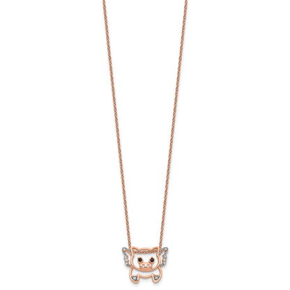 Sterling Silver Cheryl M Rose Gold-Plated CZ Flying Pig 16in w/2in Ext Necklace
