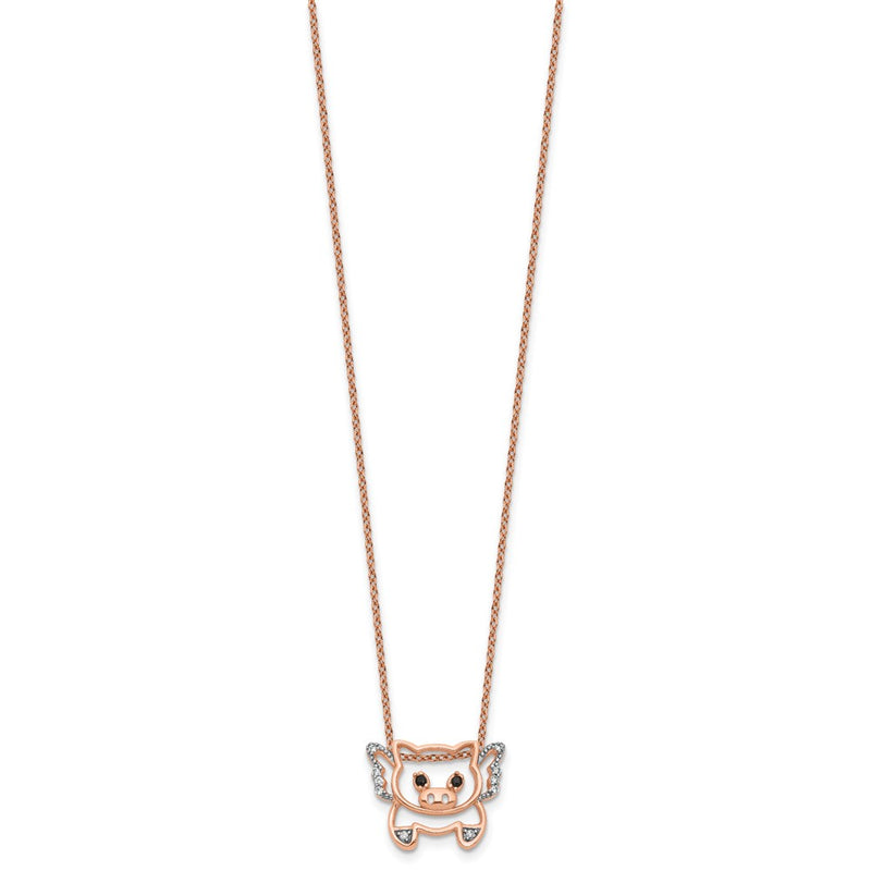 Sterling Silver Cheryl M Rose Gold-Plated CZ Flying Pig 16in w/2in Ext Necklace
