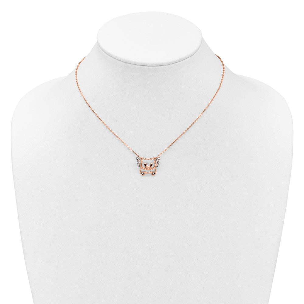 Sterling Silver Cheryl M Rose Gold-Plated CZ Flying Pig 16in w/2in Ext Necklace