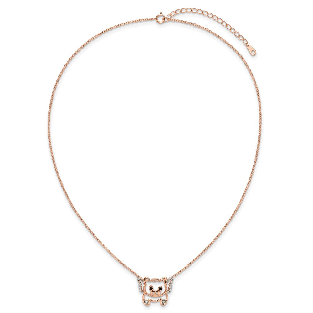 Sterling Silver Cheryl M Rose Gold-Plated CZ Flying Pig 16in w/2in Ext Necklace