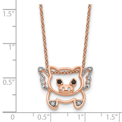 Sterling Silver Cheryl M Rose Gold-Plated CZ Flying Pig 16in w/2in Ext Necklace