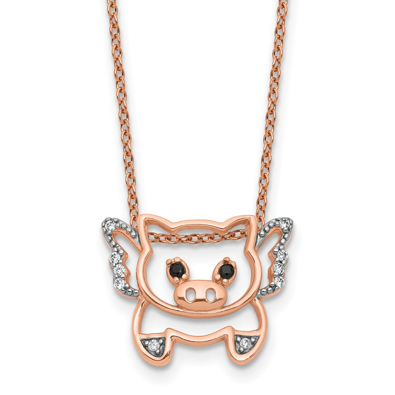 Sterling Silver Cheryl M Rose Gold-Plated CZ Flying Pig 16in w/2in Ext Necklace