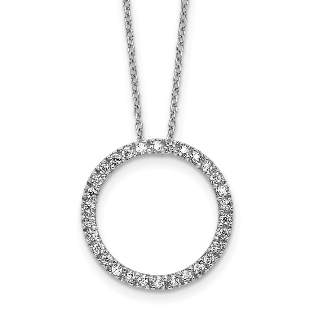Sterling Silver Cheryl M Rhodium Plated CZ Circle 16in W/ 2in Ext Necklace