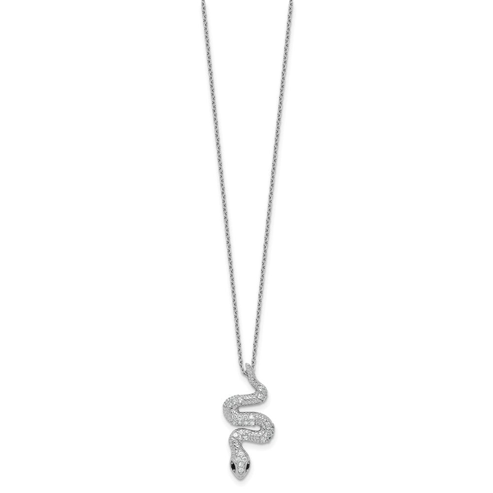 Sterling Silver Cheryl M Rh-Pltd Black & White CZ Snake 16in w/2in Ext Necklace