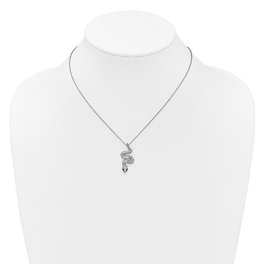Sterling Silver Cheryl M Rh-Pltd Black & White CZ Snake 16in w/2in Ext Necklace