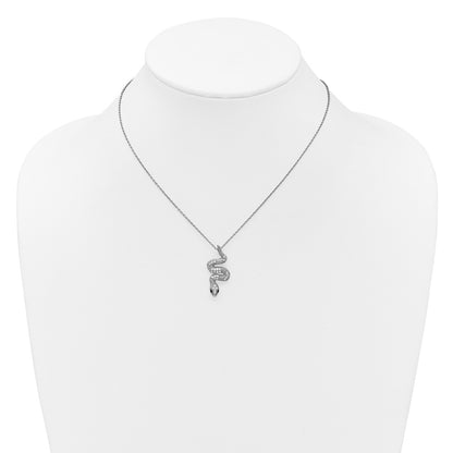 Sterling Silver Cheryl M Rh-Pltd Black & White CZ Snake 16in w/2in Ext Necklace