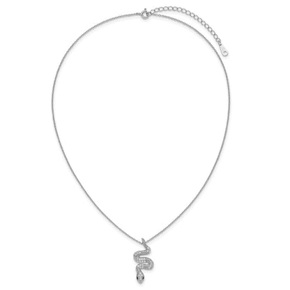 Sterling Silver Cheryl M Rh-Pltd Black & White CZ Snake 16in w/2in Ext Necklace