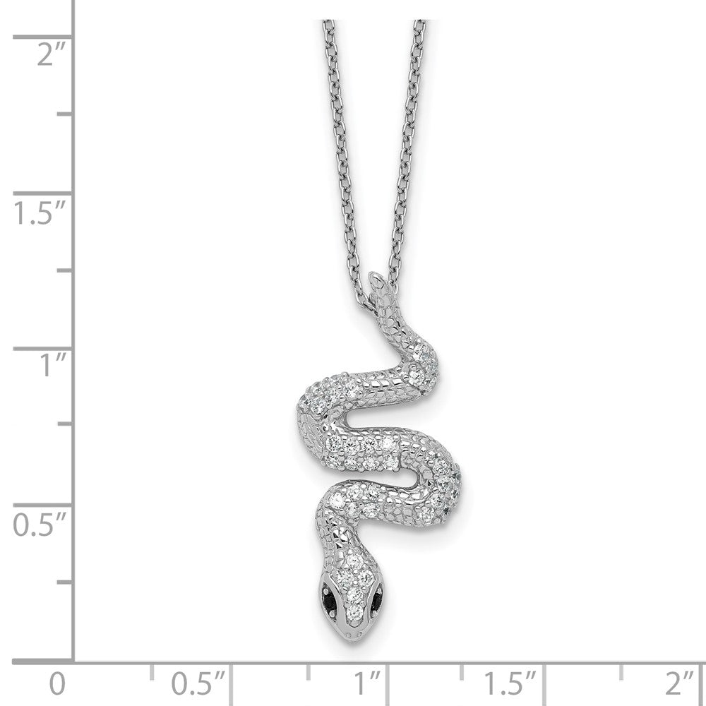 Sterling Silver Cheryl M Rh-Pltd Black & White CZ Snake 16in w/2in Ext Necklace