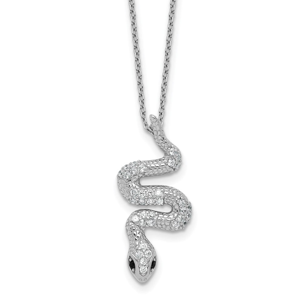Sterling Silver Cheryl M Rh-Pltd Black & White CZ Snake 16in w/2in Ext Necklace
