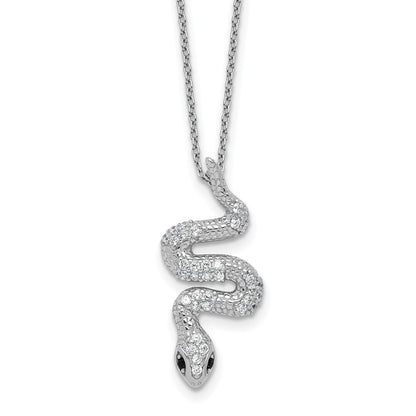 Sterling Silver Cheryl M Rh-Pltd Black & White CZ Snake 16in w/2in Ext Necklace