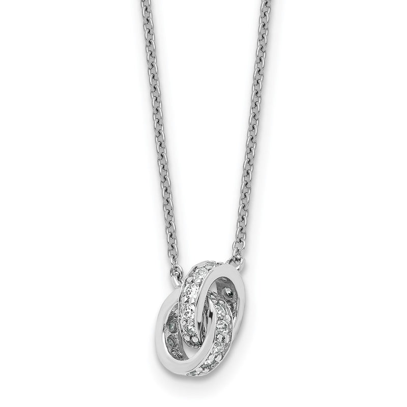 Sterling Silver Cheryl M Rh-Pltd CZ Interlocking Circles 16in W/ 2in Ext Necklace