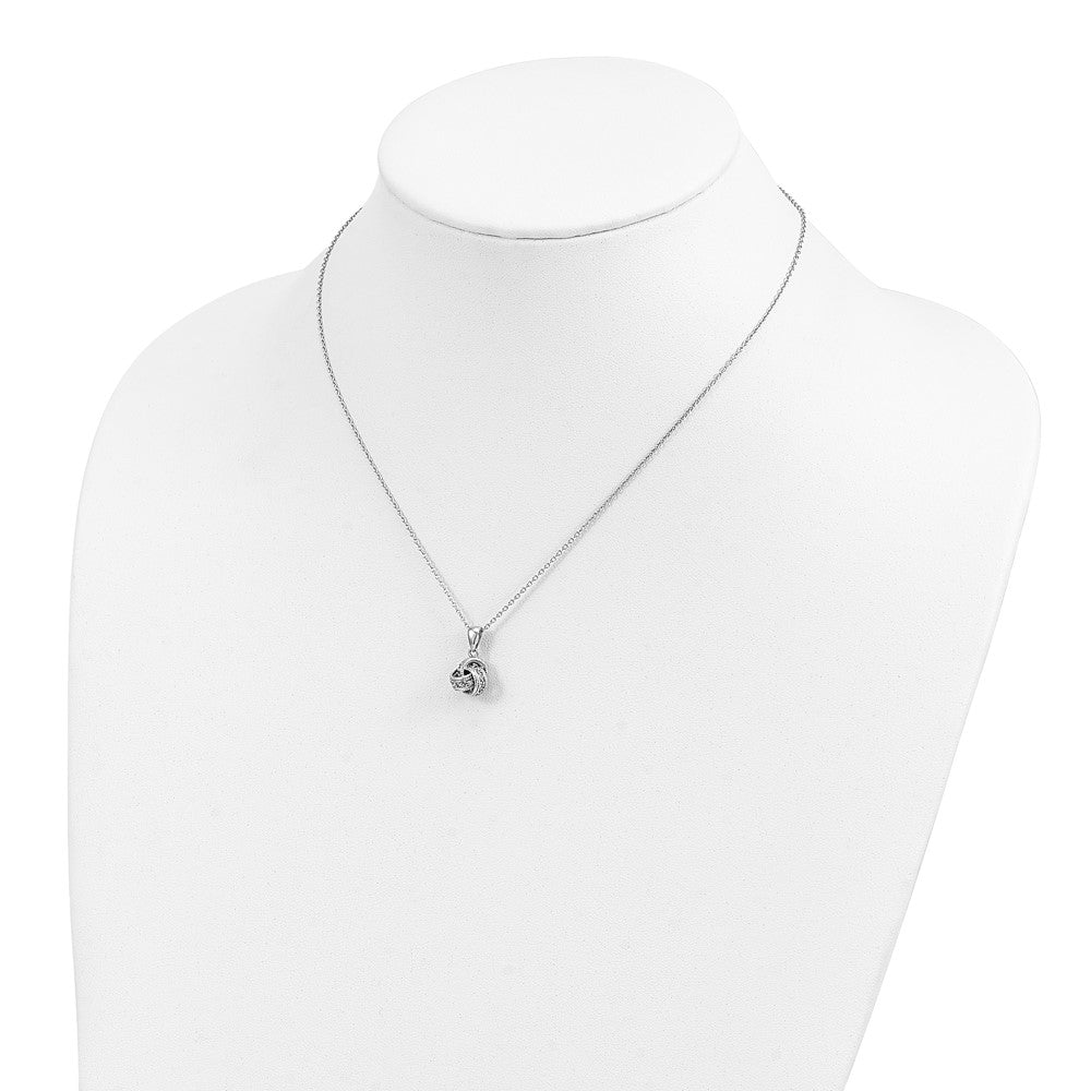Sterling Silver Cheryl M Rhodium-Plated CZ Love Knot 16in W/ 2in Ext Necklace