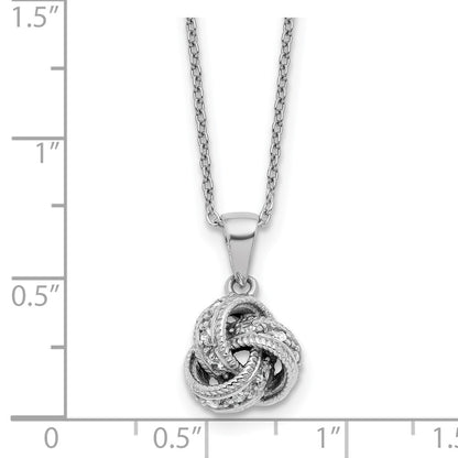 Sterling Silver Cheryl M Rhodium-Plated CZ Love Knot 16in W/ 2in Ext Necklace