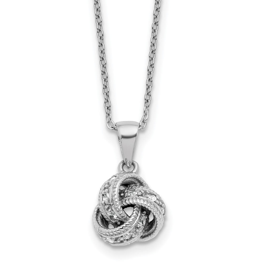 Sterling Silver Cheryl M Rhodium-Plated CZ Love Knot 16in W/ 2in Ext Necklace