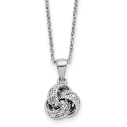 Sterling Silver Cheryl M Rhodium-Plated CZ Love Knot 16in W/ 2in Ext Necklace