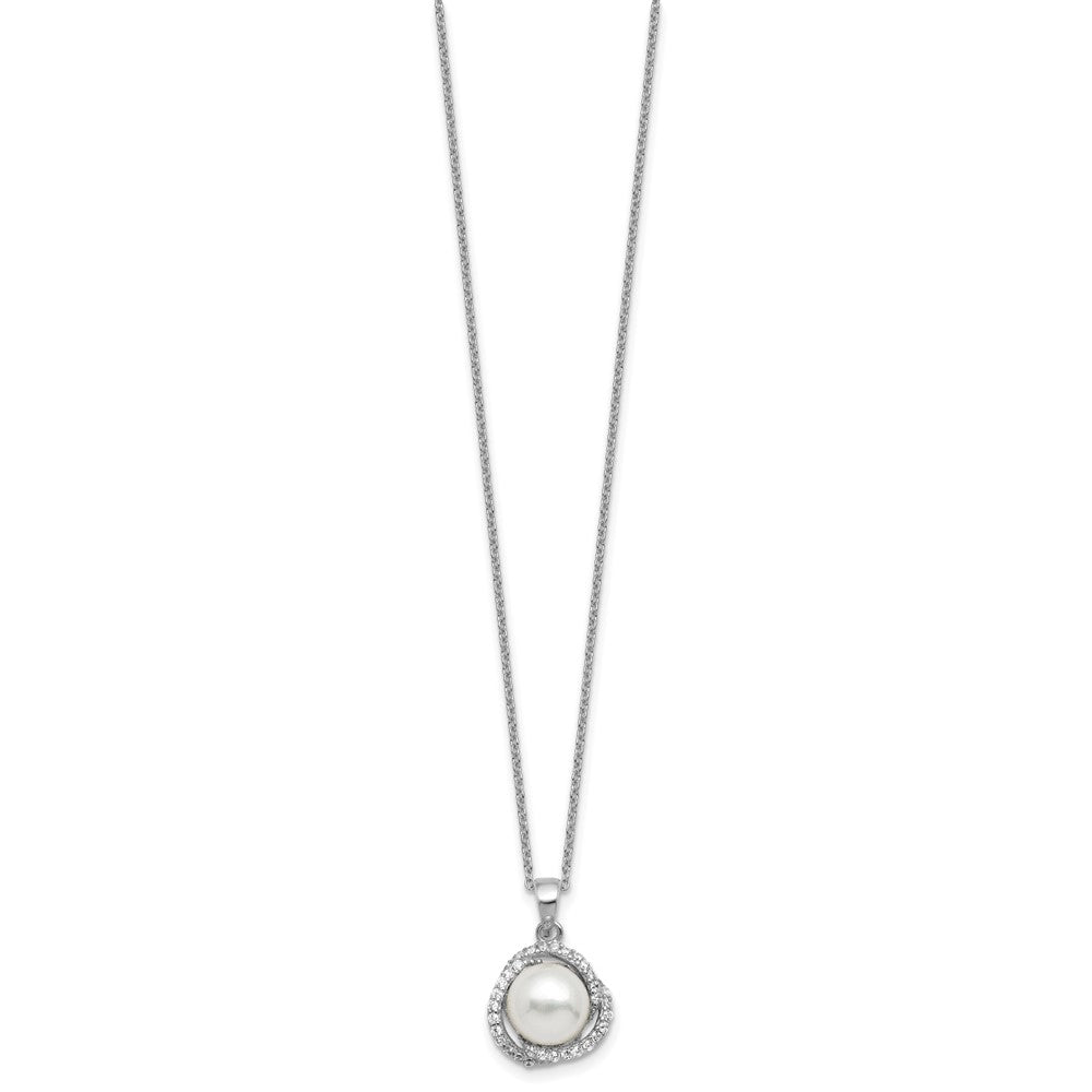 Sterling Silver Cheryl M Rhodium Plated Fwc Pearl & CZ 16in W/ 2in Ext Necklace