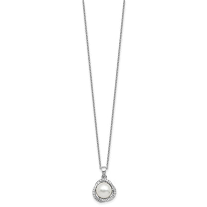 Sterling Silver Cheryl M Rhodium Plated Fwc Pearl & CZ 16in W/ 2in Ext Necklace