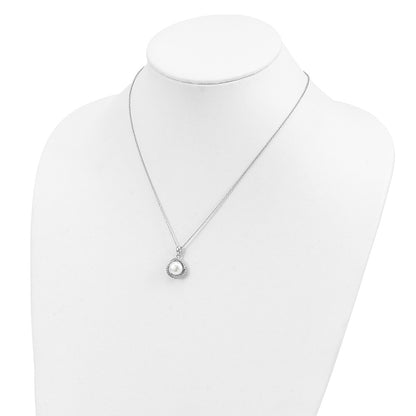 Sterling Silver Cheryl M Rhodium Plated Fwc Pearl & CZ 16in W/ 2in Ext Necklace