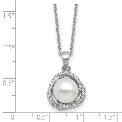 Sterling Silver Cheryl M Rhodium Plated Fwc Pearl & CZ 16in W/ 2in Ext Necklace