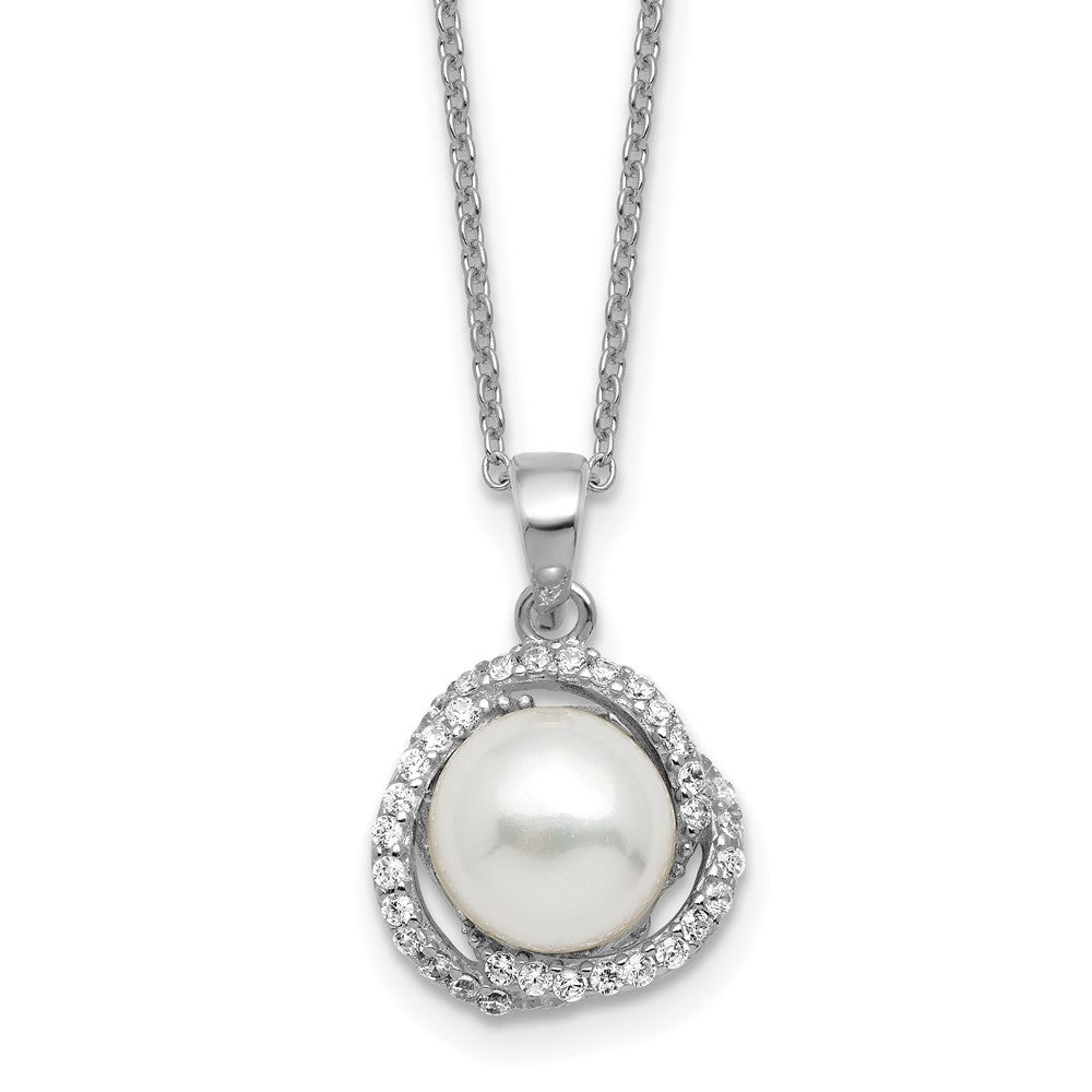 Sterling Silver Cheryl M Rhodium Plated Fwc Pearl & CZ 16in W/ 2in Ext Necklace