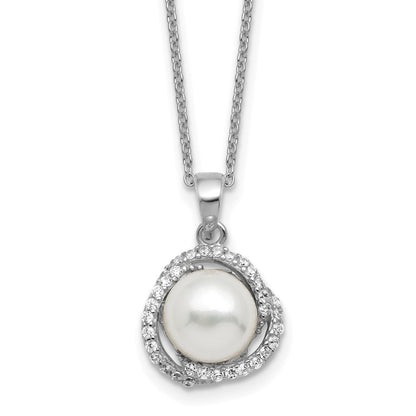 Sterling Silver Cheryl M Rhodium Plated Fwc Pearl & CZ 16in W/ 2in Ext Necklace